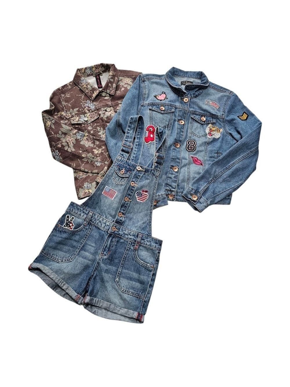 Bundle Mixed Brands Girls Large Denim Jean Jackets And Bib Overall Shorts